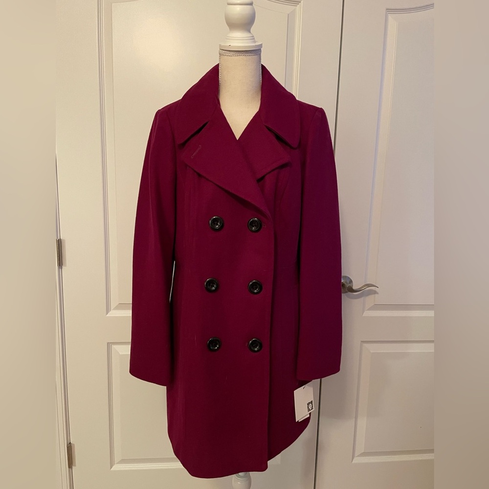 Anne Klein, NWT, Large, Purple/ Grape Wool Coat